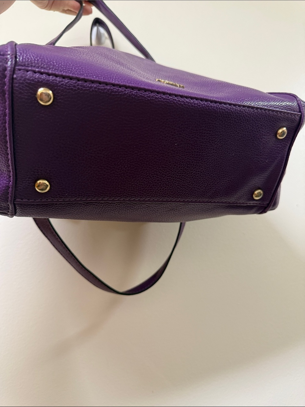 Coach Deep Purple Pebble Leather Shoulder Bag with Gold Accents - Picture 8 of 11